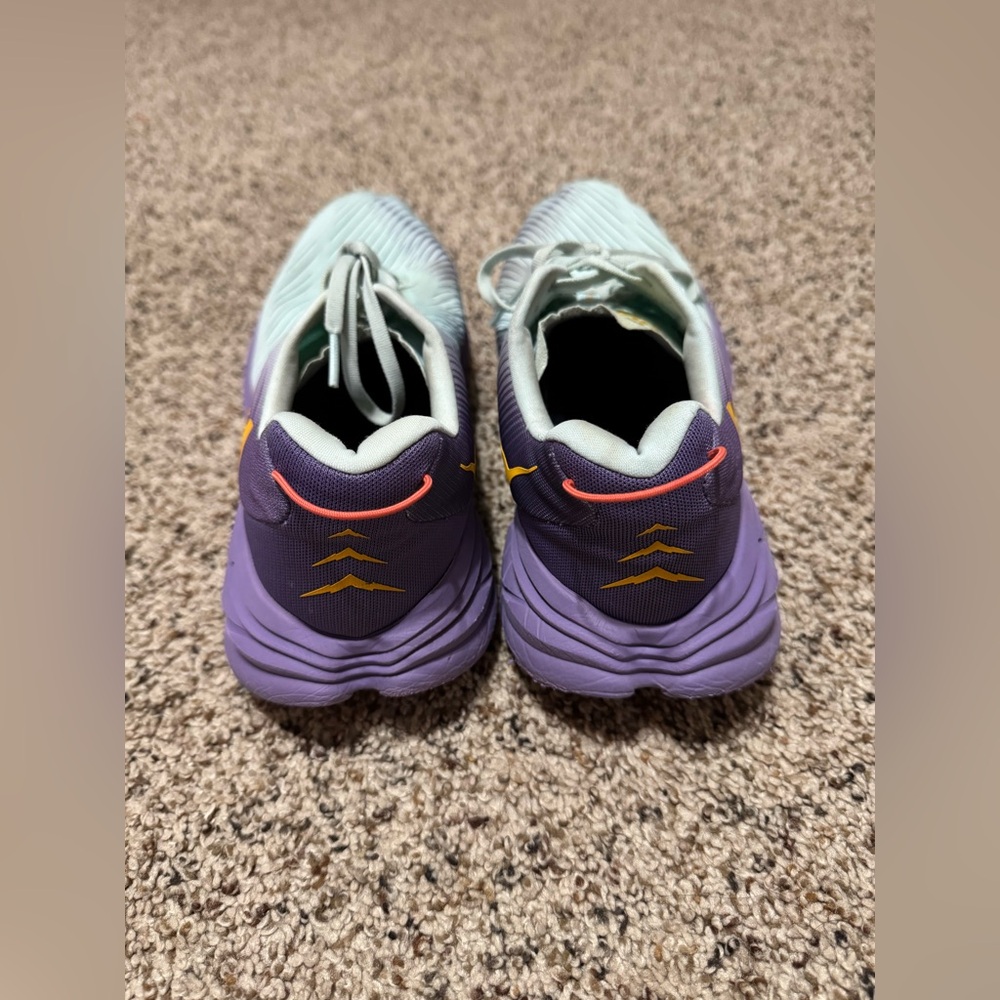 Hoka Sneakers in Light blue and Purple with Orange Logo size 11B - Picture 4 of 8